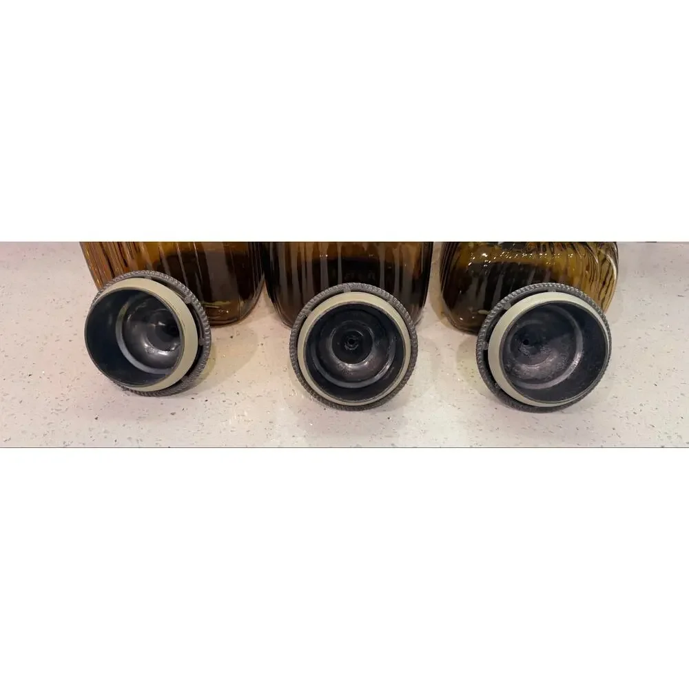 Set of 3 Artland Apothecary Amber Ribbed  Jar Canister w/ Pewter Lids